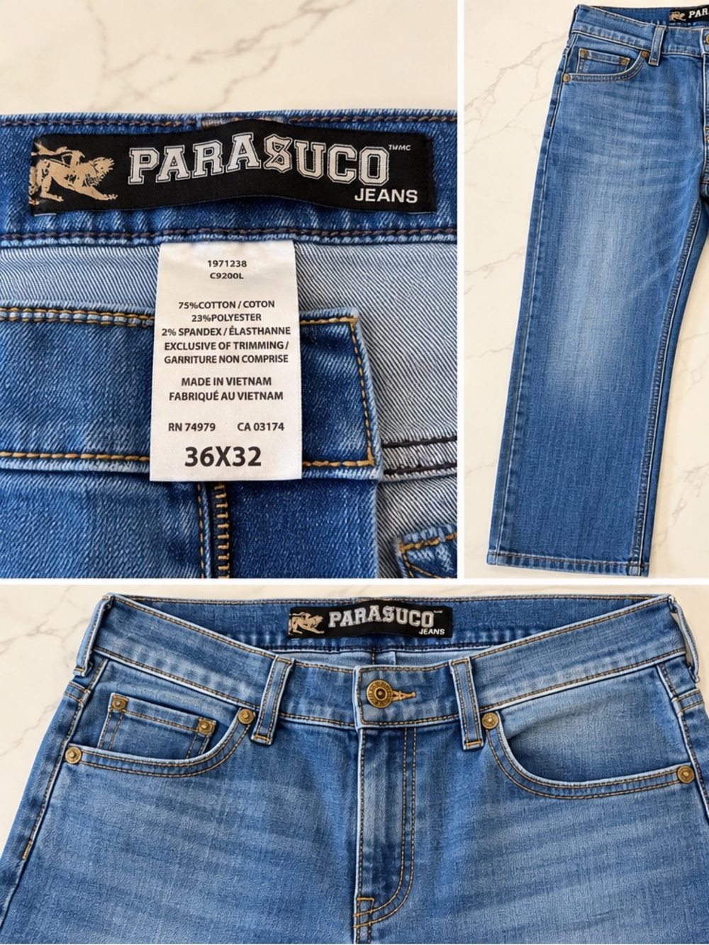 Parasuco Jeans Men’s 36x32 Light Wash Blue Denim Straight Leg